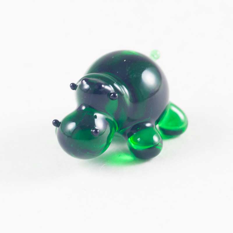 Бегемотик зеленый мини фигурка стеклянная Миниатюрные