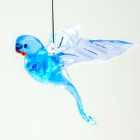 Попугай синий фигурка на подвесе из стекла Птицы 